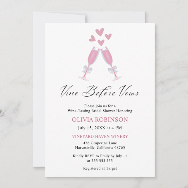 Invitation Vino Before Vows Elegant Winey Fête des mariées (Devant)