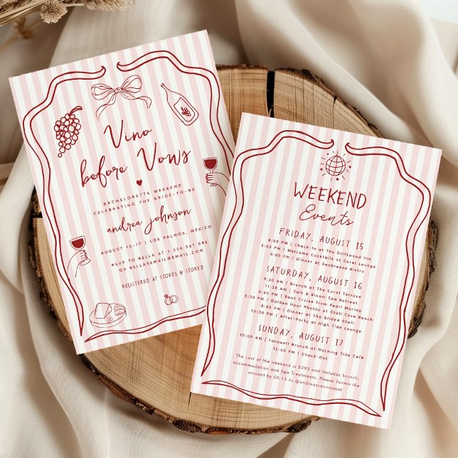 Invitation Vino Before Vows Hand Drawn Bachelorette Weekend (Créateur téléchargé)