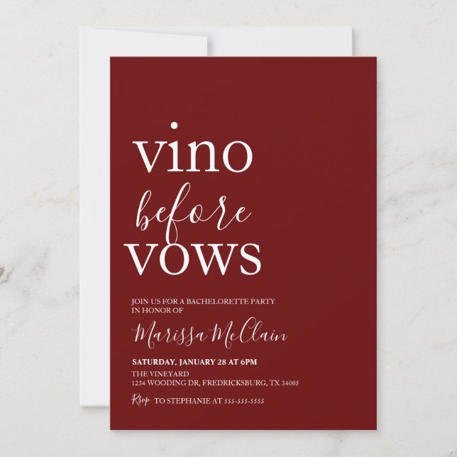 Invitation Vino Before Vows pour dégustation de vi (Devant)