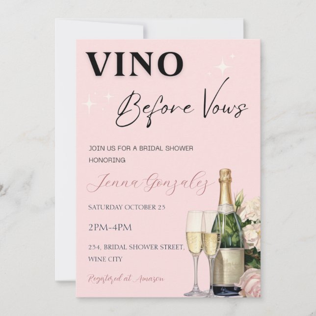 Invitation Vino Before Vows Vine Vine Fête des mariées vinico (Devant)
