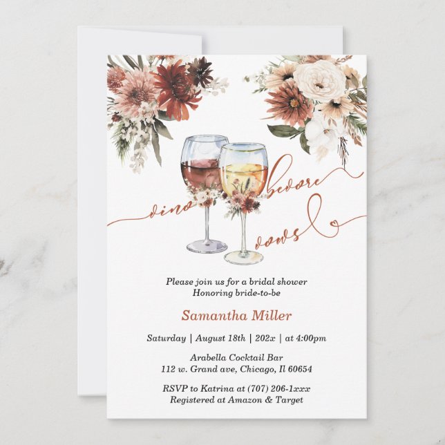 Invitation Vino Floral Avant Vows Fête des mariées (Devant)