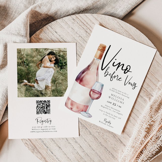 Invitation Vino rose avant Vows Qr Code Fête des mariées phot (Créateur téléchargé)