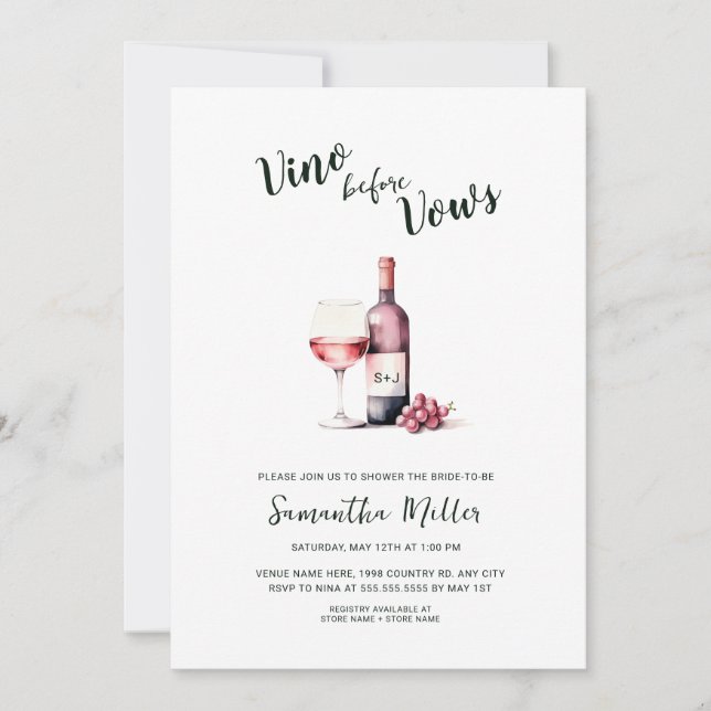 Invitation Vino simple avant Vows Fête des mariées de vin rou (Devant)