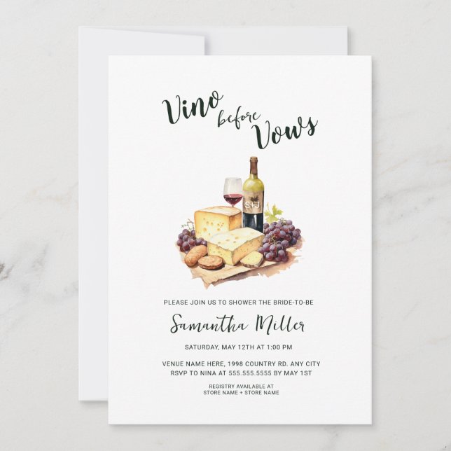 Invitation Vino simple avant Vows Fête des mariées de vin rou (Devant)