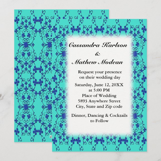 Invitation Vins à fleurs bleues Turquoise ou Couleur Choix Me (Devant / Derrière)