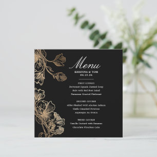 Invitation Vins à fleurs d'or Menu Mariage