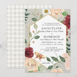 Invitation Vins d'aquarelle en corail floral Rose papillon