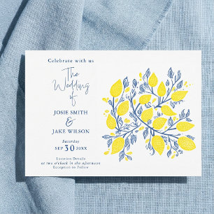 Invitation Vins de citron bleu et jaune mariage