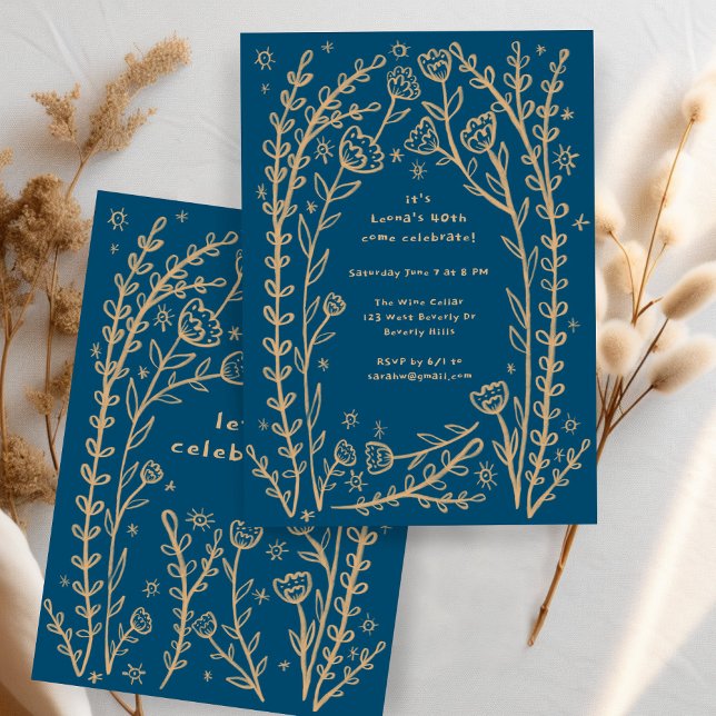 Invitation Vins florale Whimsical mignonne fête d'anniversair (Whimsical Floral Vines Cute Birthday Party Custom Invitation
)