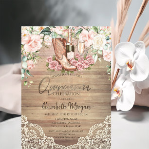 Invitation Vins Roses Bottes Lace Quinceanera