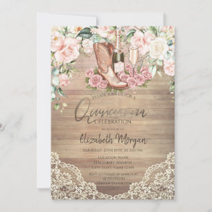 Invitation Vins Roses Bottes Lace Quinceanera