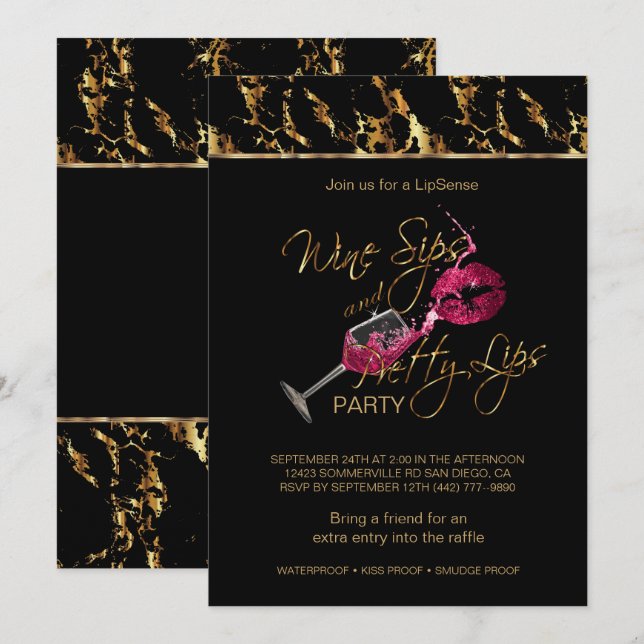 Invitation Vins Sips et jolies lèvres Lipsense Party (Devant / Derrière)