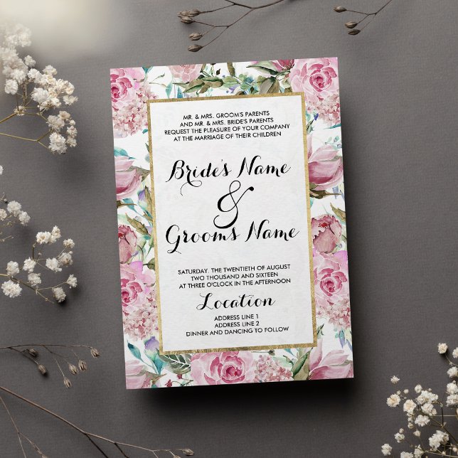 Invitation Vintage (Vintage Country Chic Pink Teal Lavender Floral)