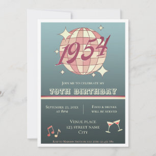 Invitation Vintage 1954 70e anniversaire rétro bleu gr Invita