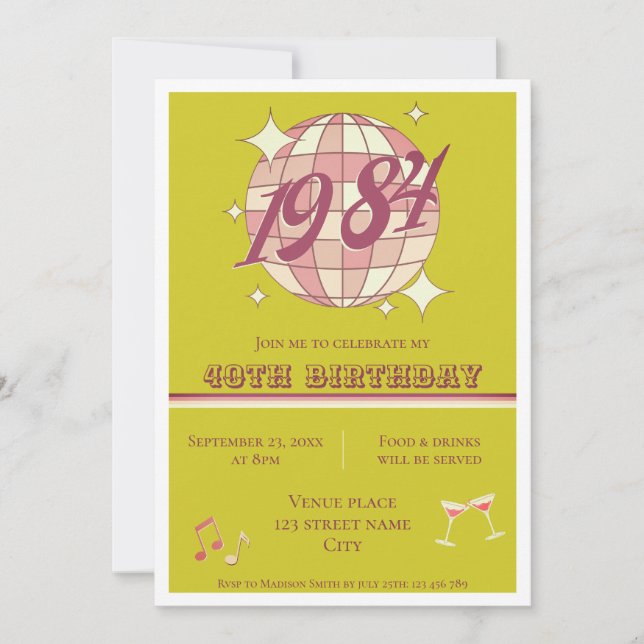 Invitation Vintage 1984 40e anniversaire fête rétro Invitatio (Devant)