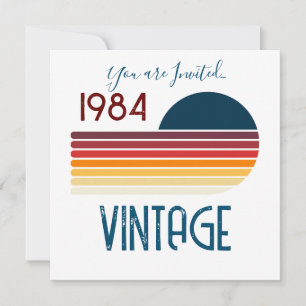 Invitation Vintage 1984 Retro Stripe Sun 40e anniversaire