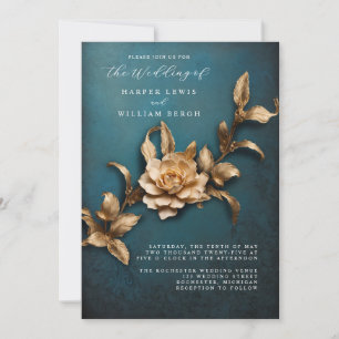 Invitation vintage 3d feuille d'or code qr mariage