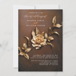 Invitation vintage 3d feuille d'or code qr mariage
