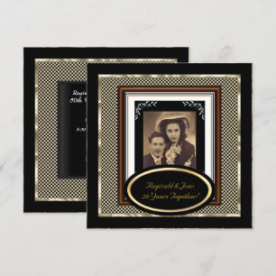 Invitation Vintage 50e anniversaire de mariage noir sépia or