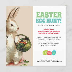 Invitation Vintage à la chasse aux oeufs de lapin 