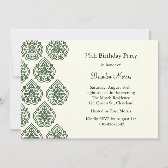 Invitation Vintage à l'anniversaire de Damask (Devant)