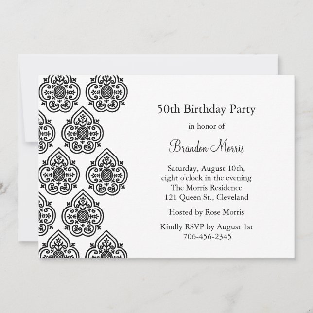 Invitation Vintage à l'anniversaire de Damask (Devant)