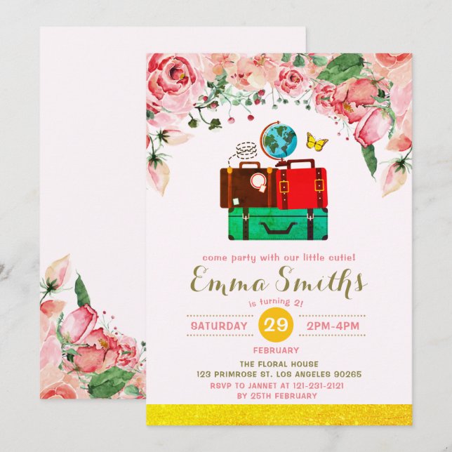 Invitation Vintage Adventure World Travel Anniversaire rustiq (Devant / Derrière)
