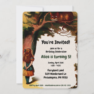 Invitation Vintage Alice au pays des merveilles Anniversaire