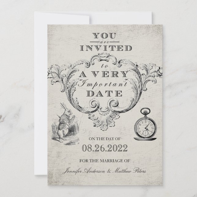 Invitation Vintage Alice au pays des merveilles Mariage (Devant)