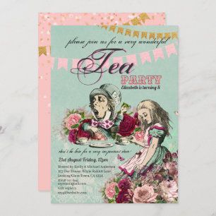 Invitation Vintage Alice au Pays des merveilles Tea Party