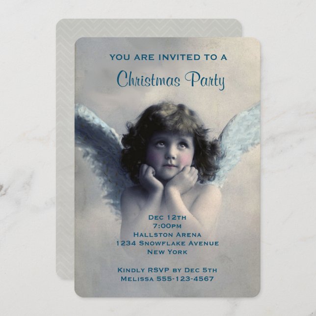 Invitation Vintage Angel Retro Noël (Devant / Derrière)