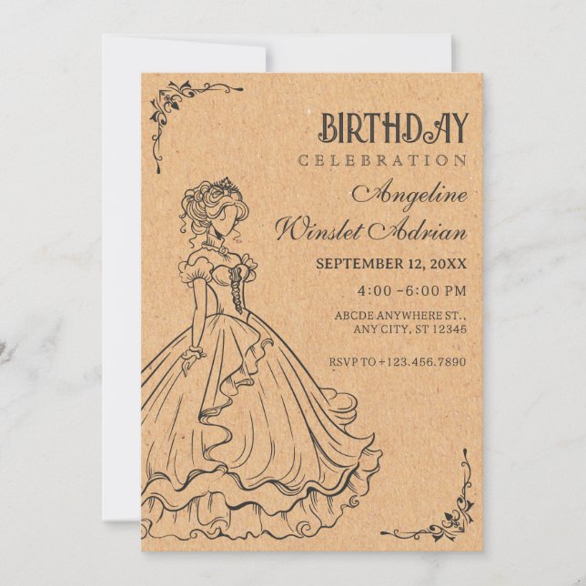 Invitation Vintage anniversaire de princesse (Devant)
