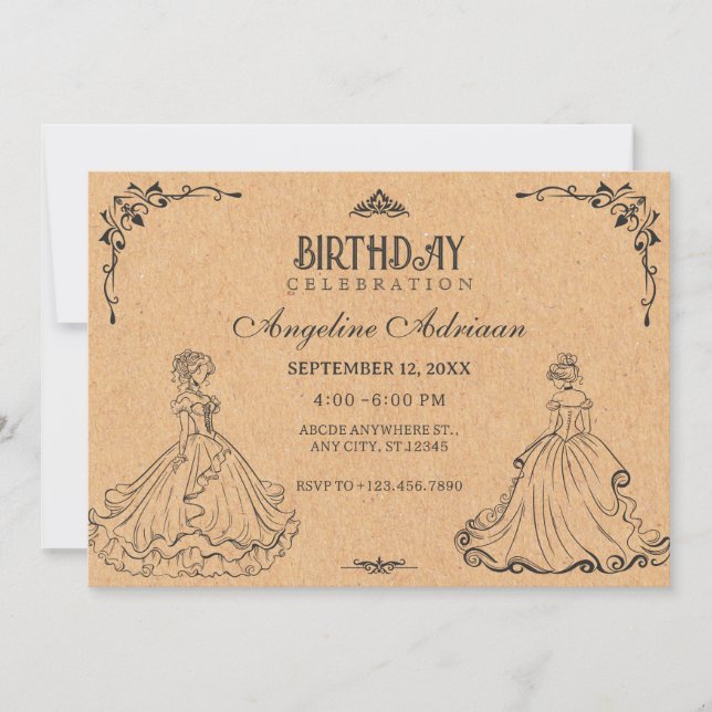 Invitation Vintage anniversaire de princesse (Devant)