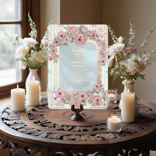 Invitation vintage Aqua Peony Mariage Foil