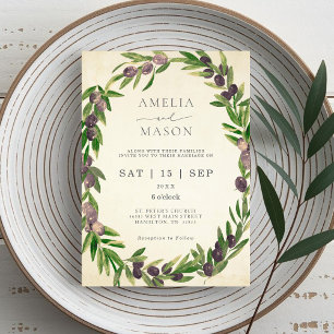 Invitation Vintage Aquarelle Olive Branche Mariage grec