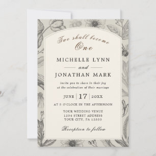 Invitation Vintage Arc Floral Frame Mariage chrétien