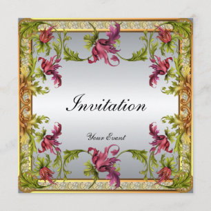 Invitation Vintage Argent Victorian Floral Frame