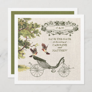 Invitation Vintage Art Burlap Texture Enregistrer le Mariage 