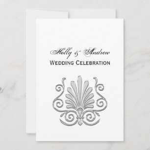 Invitation Vintage Art Déco Argent Plume Arabesque