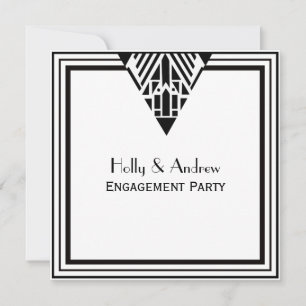 Invitation Vintage Art Déco Black Wha Frame #1 Fiançailles SQ