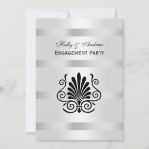 Invitation Vintage Art déco Plume noir blanc V Fiançailles