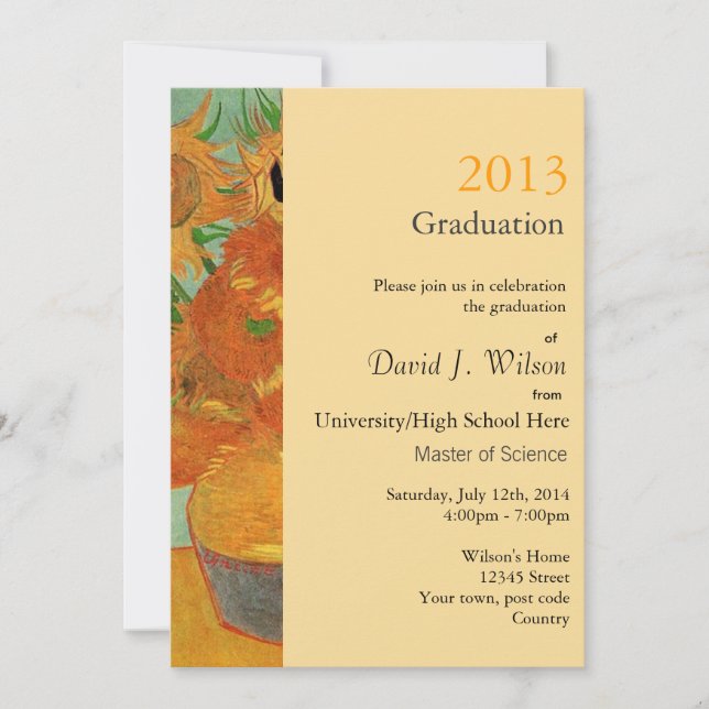 Invitation Vintage art douze tournesols graduation (Devant)
