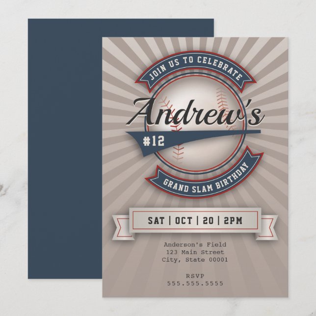 Invitation Vintage au baseball (Devant / Derrière)