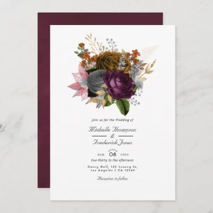 Invitation Vintage Automne Floral QR Code RSVP Mariage