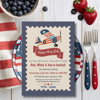 Invitation Vintage Avion America 250e 14 Juillet