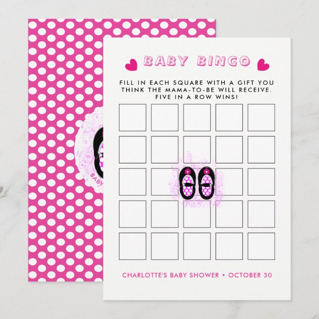 Invitation Vintage Baby Chaussures Baby shower Bingo Jeu (Devant / Derrière)