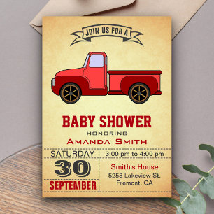 Invitation vintage Baby shower de camion rouge