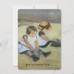 Invitation Vintage Baby Shower, Enfants sur la plage de Cassa