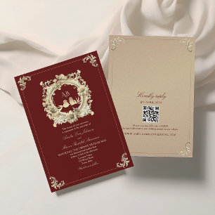 Invitation Vintage baroque Bourgogne Mariage rouge