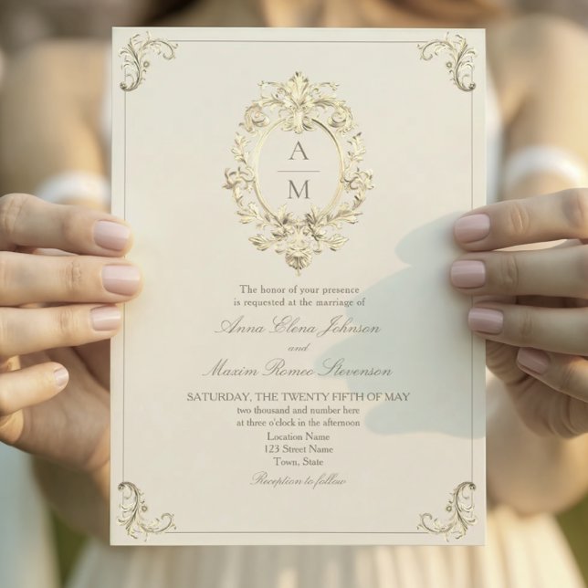 Invitation Vintage Baroque Gold Cream Mariage (Créateur téléchargé)